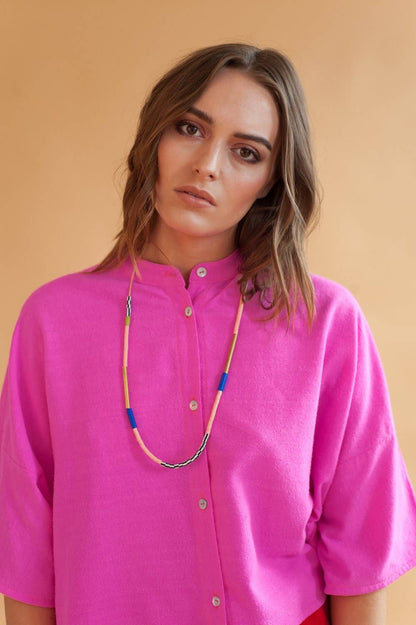 Colour Block Necklace in Cobalt Blue & Salmon