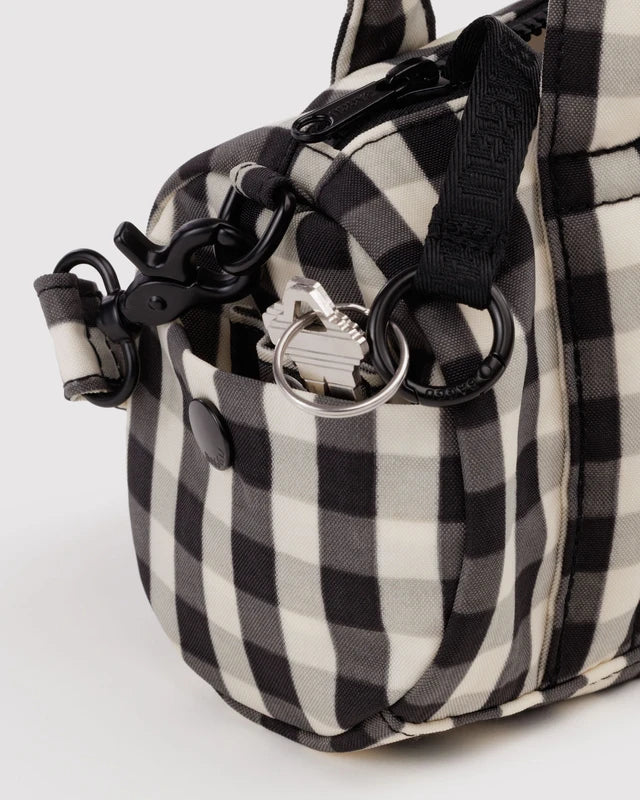 Baggu Small Nylon Duffle Bag in Black & Cream Gingham
