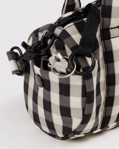 Baggu Small Nylon Duffle Bag in Black & Cream Gingham