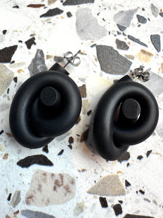 Knot Hoop Earrings in Black