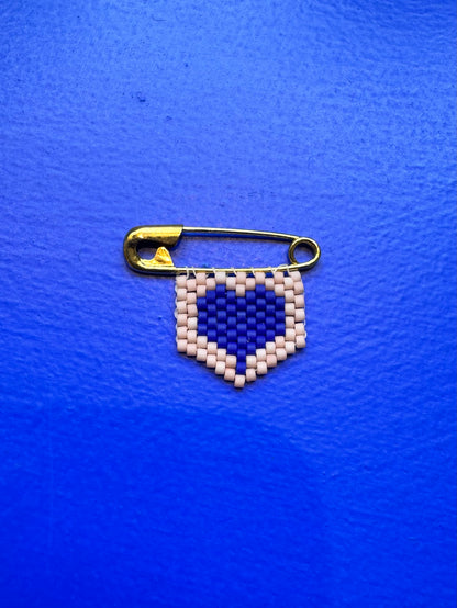 Blue Heart Woven Bead Pin Brooch