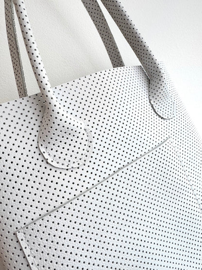 Mini Tote Bag in Perforated White Leather