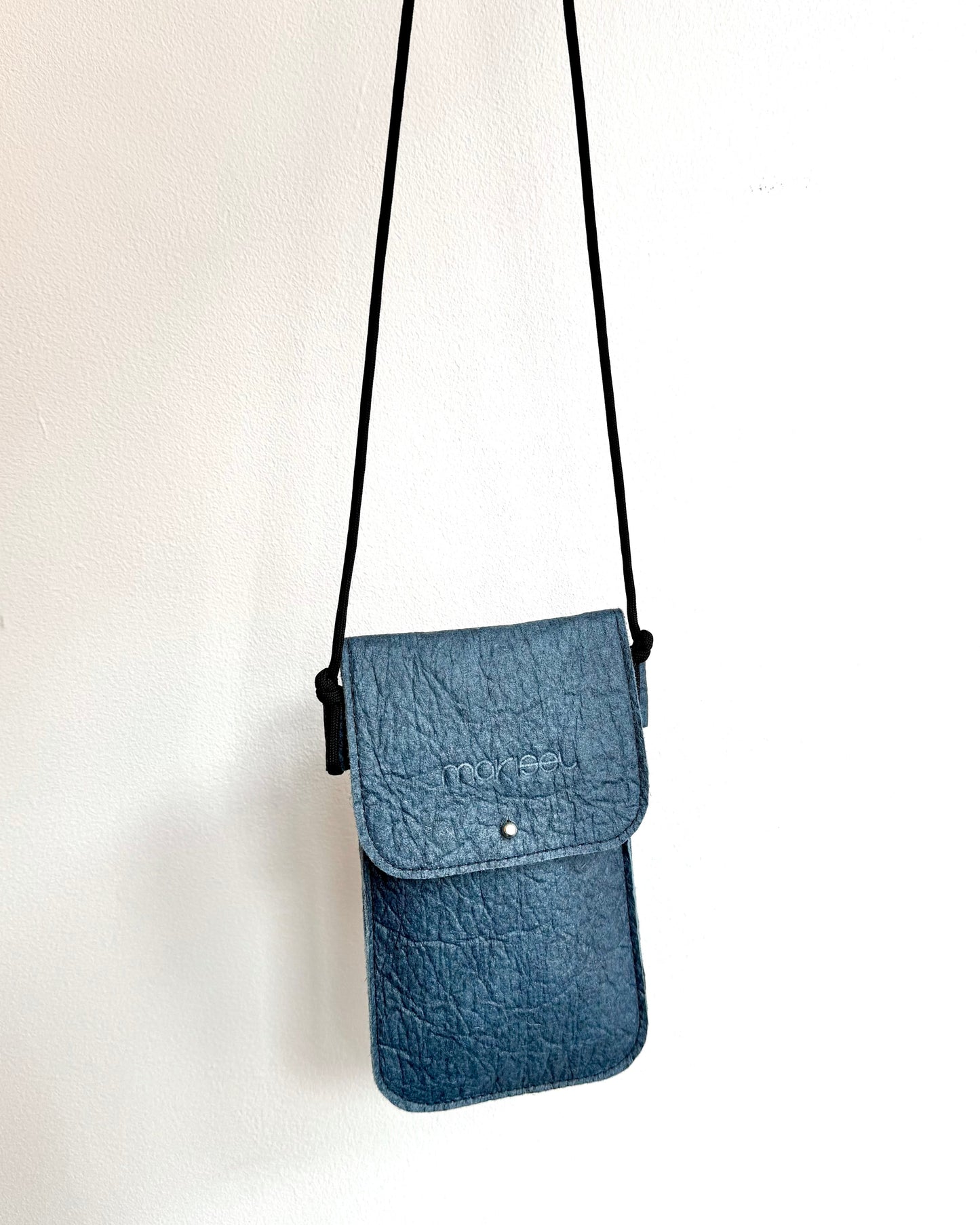 Piñatex Vegan Leather Cross Body Phone Pouch in Blue