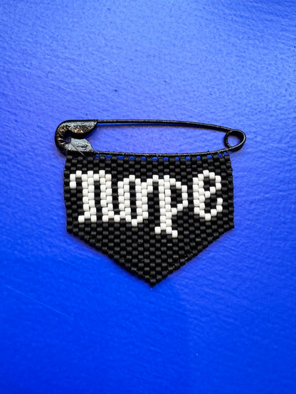'Nope' Woven Bead Pin Brooch
