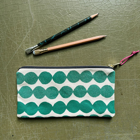 Bubble Dots Screenprinted Pencil Case in Green