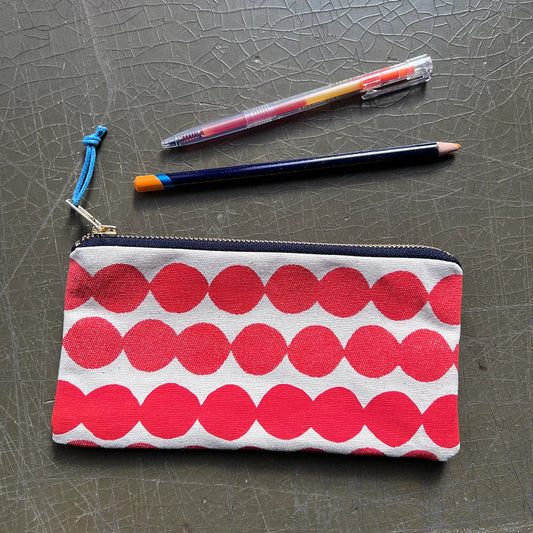 Bubble Dots Screenprinted Pencil Case in Red