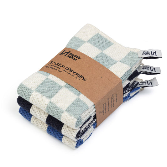 Reusable Cotton Knit Check Dishcloths Pack of 3