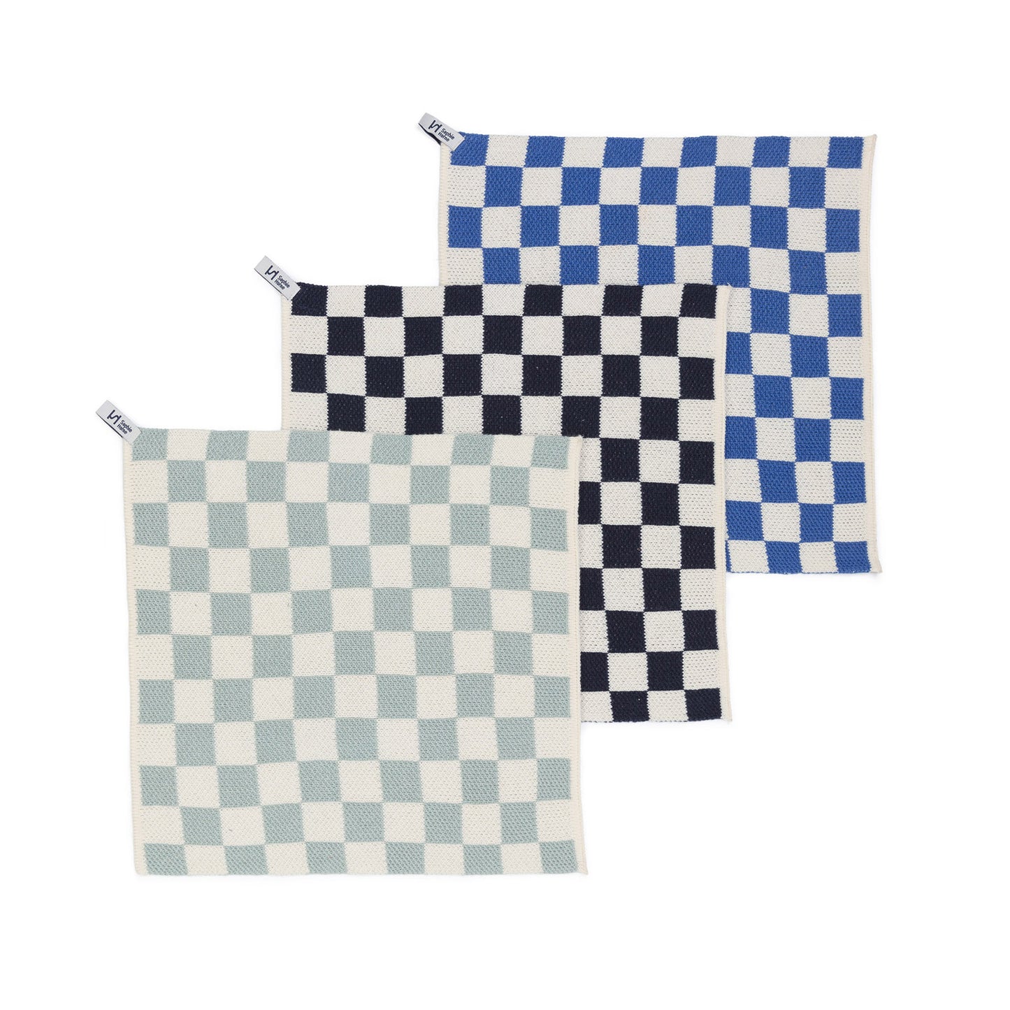 Reusable Cotton Knit Check Dishcloths Pack of 3 in Cobalt