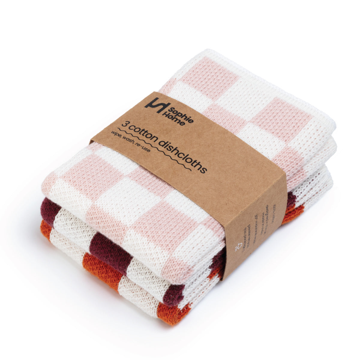 Reusable Cotton Knit Check Dishcloths Pack of 3 in Orange