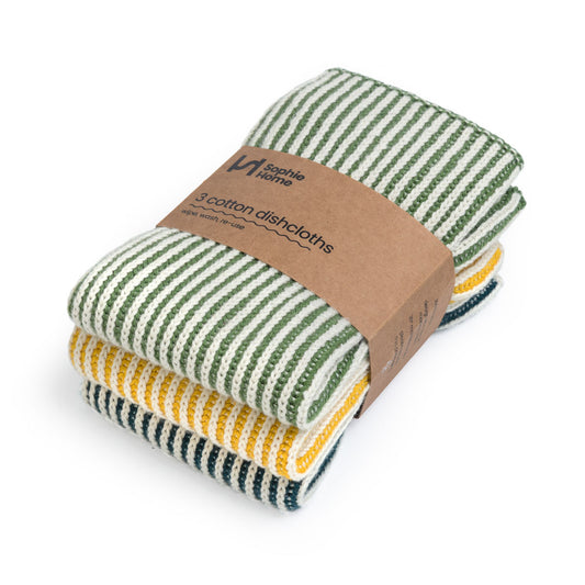 Reusable Cotton Knit Ribbed Dishcloths Pack of 3 in Citrus