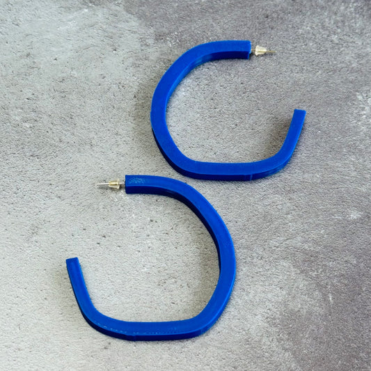 3D Printed Irregular Hoop Earrings in Cobalt Blue
