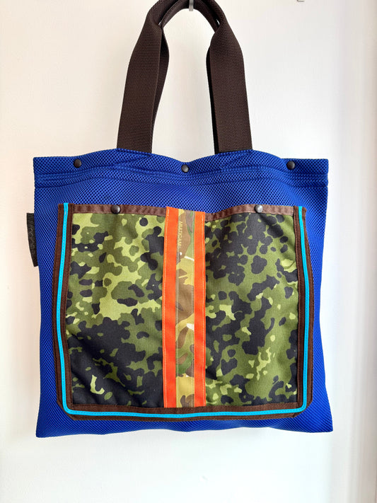 Electric Blue & Camo Scuba Mesh Tote Bag