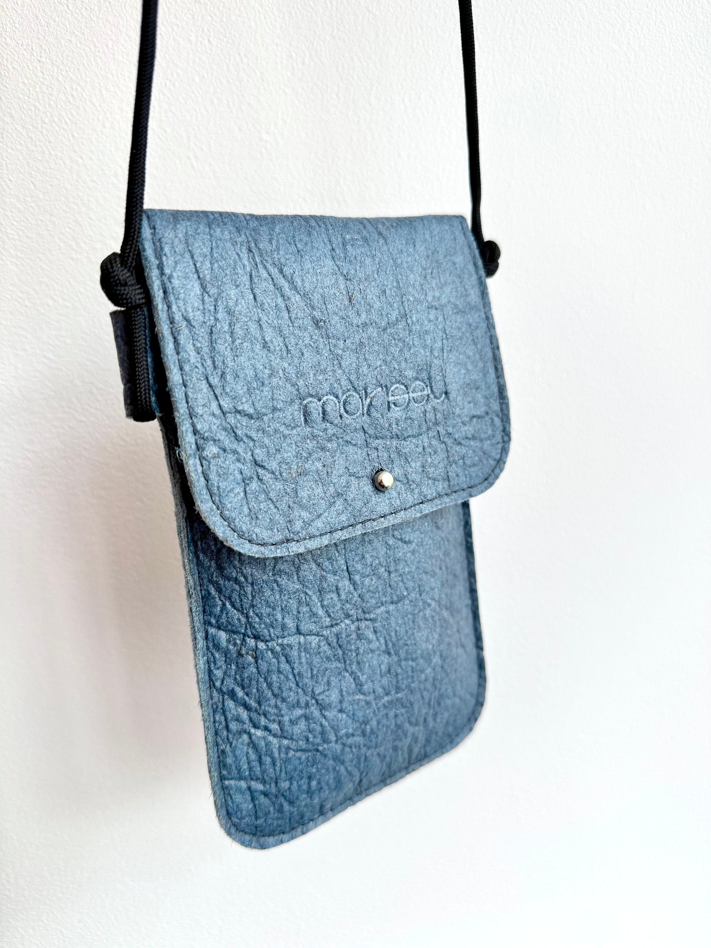 Piñatex Vegan Leather Cross Body Phone Pouch in Blue