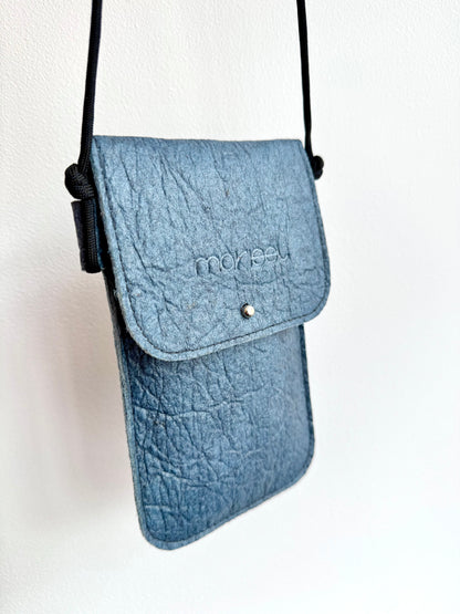 Piñatex Vegan Leather Cross Body Phone Pouch in Blue
