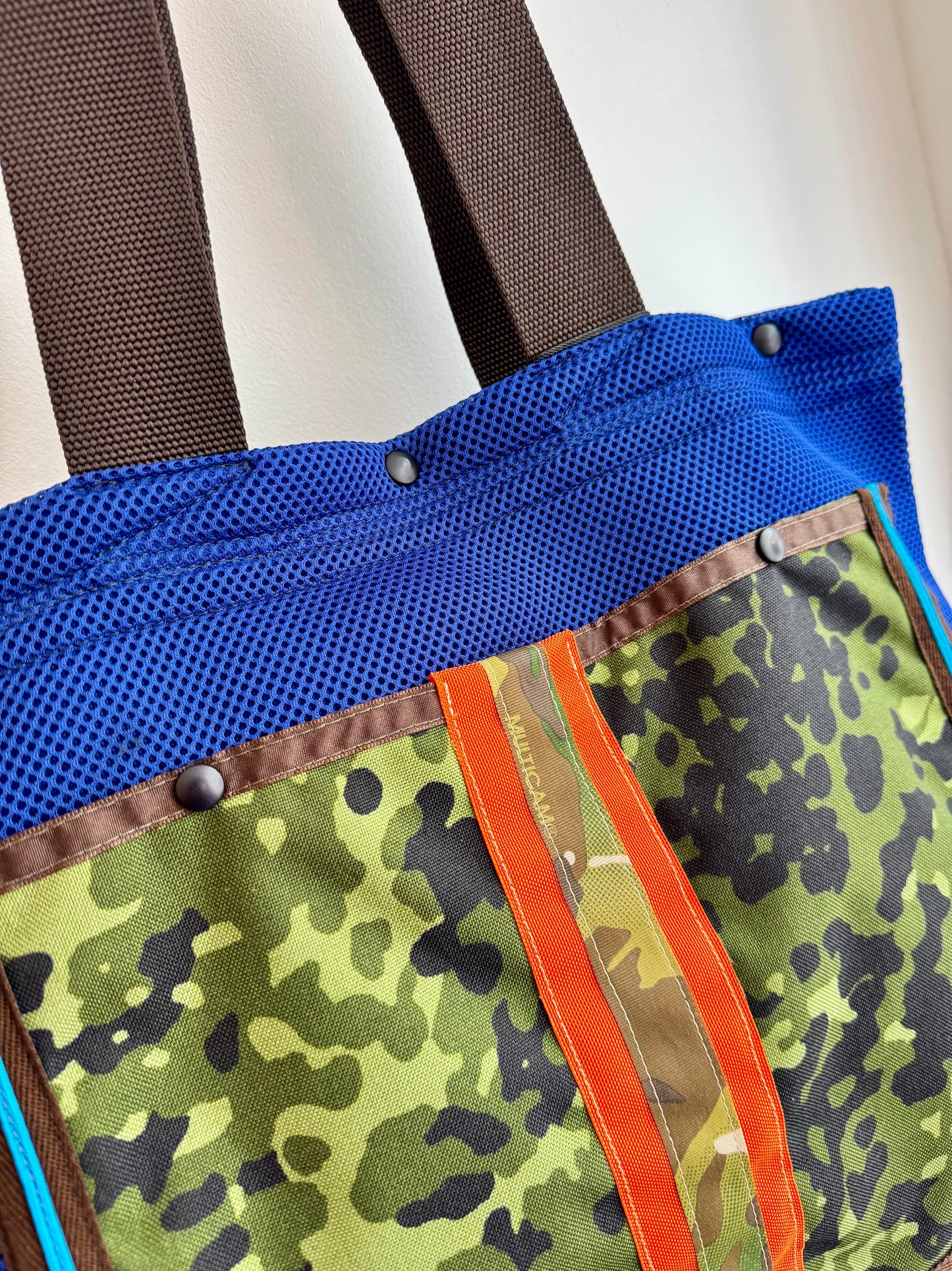 Electric Blue & Camo Scuba Mesh Tote Bag