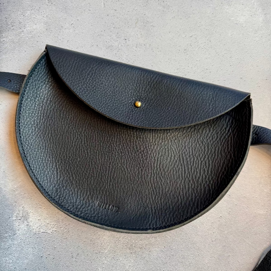 Large Halfmoon Bag in Navy Textured Leather
