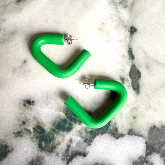 Triangle Hoop Earrings in Emerald Green