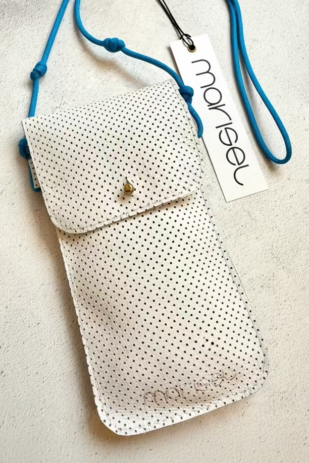Cross Body Phone Pouch in Perforated White Leather