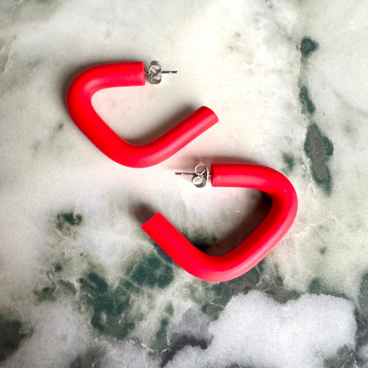 Triangle Hoop Earrings in Red