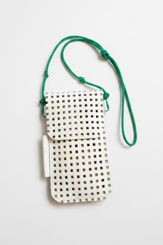 Cross Body Phone Pouch in Punched White Leather