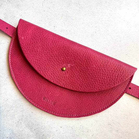 Small Slim Halfmoon Bag in Pink Textured Leather