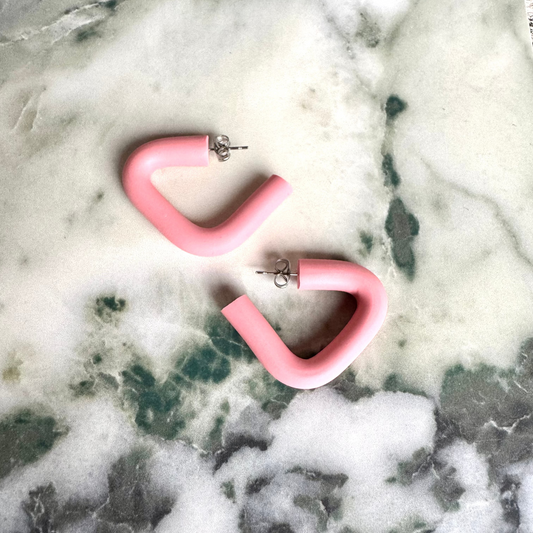 Triangle Hoop Earrings in Pale Pink