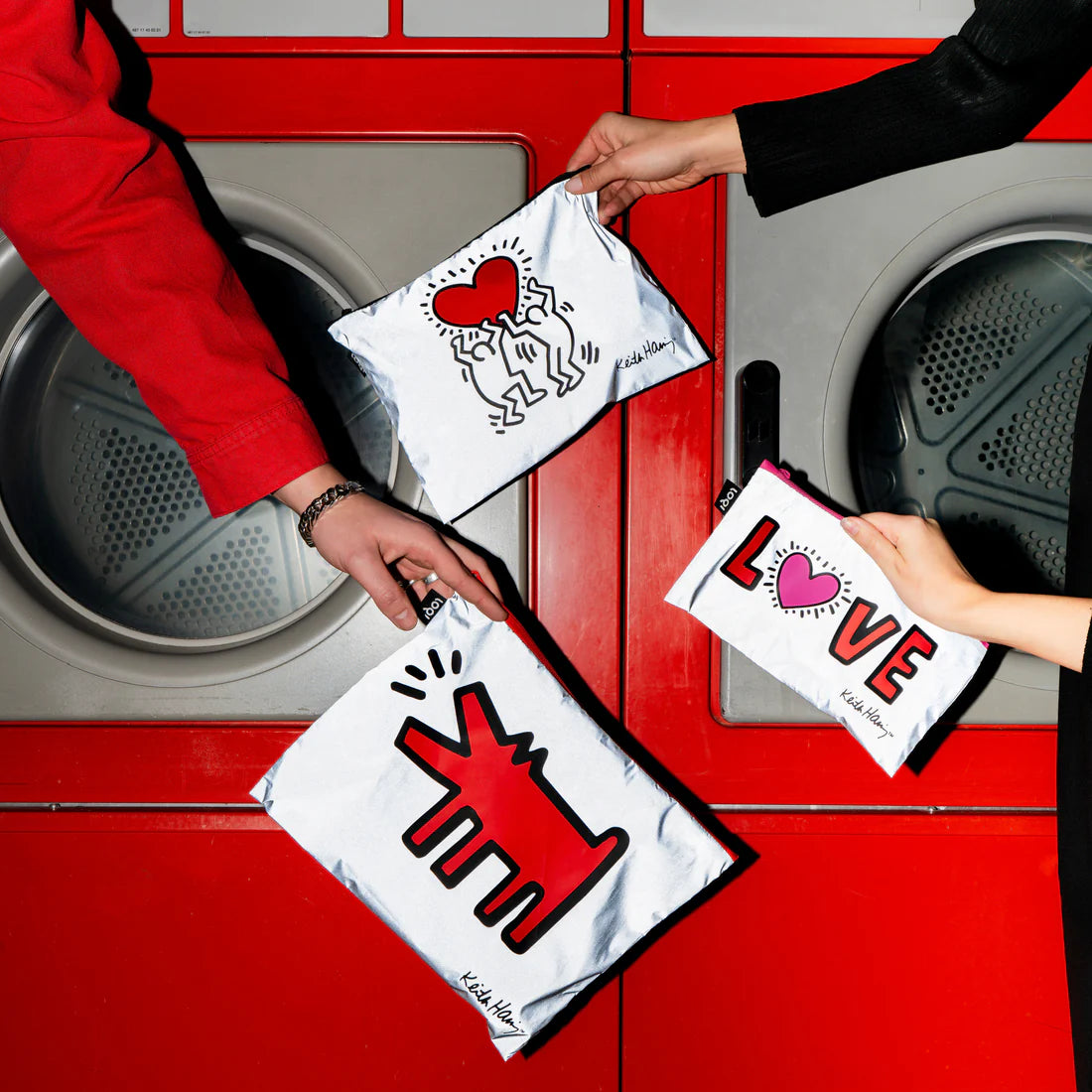 Keith Haring Dog, Heart, Love Reflective Zip Pockets