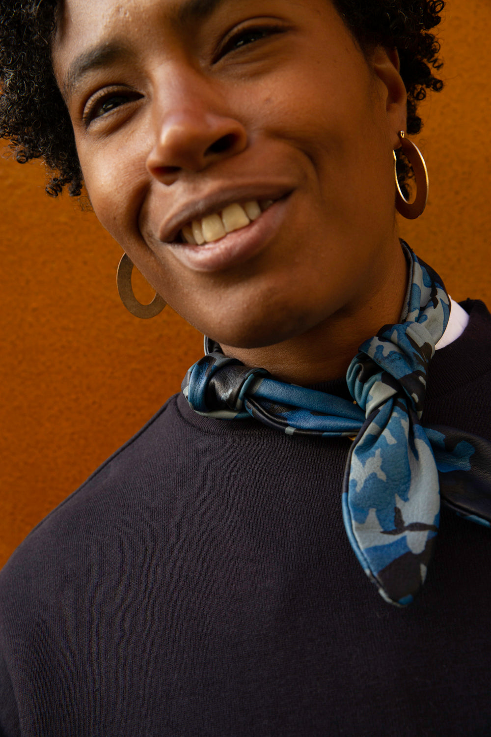 Leather Neckerchief in Blue Camo