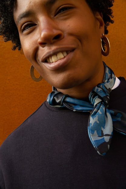 Leather Neckerchief in Blue Camo