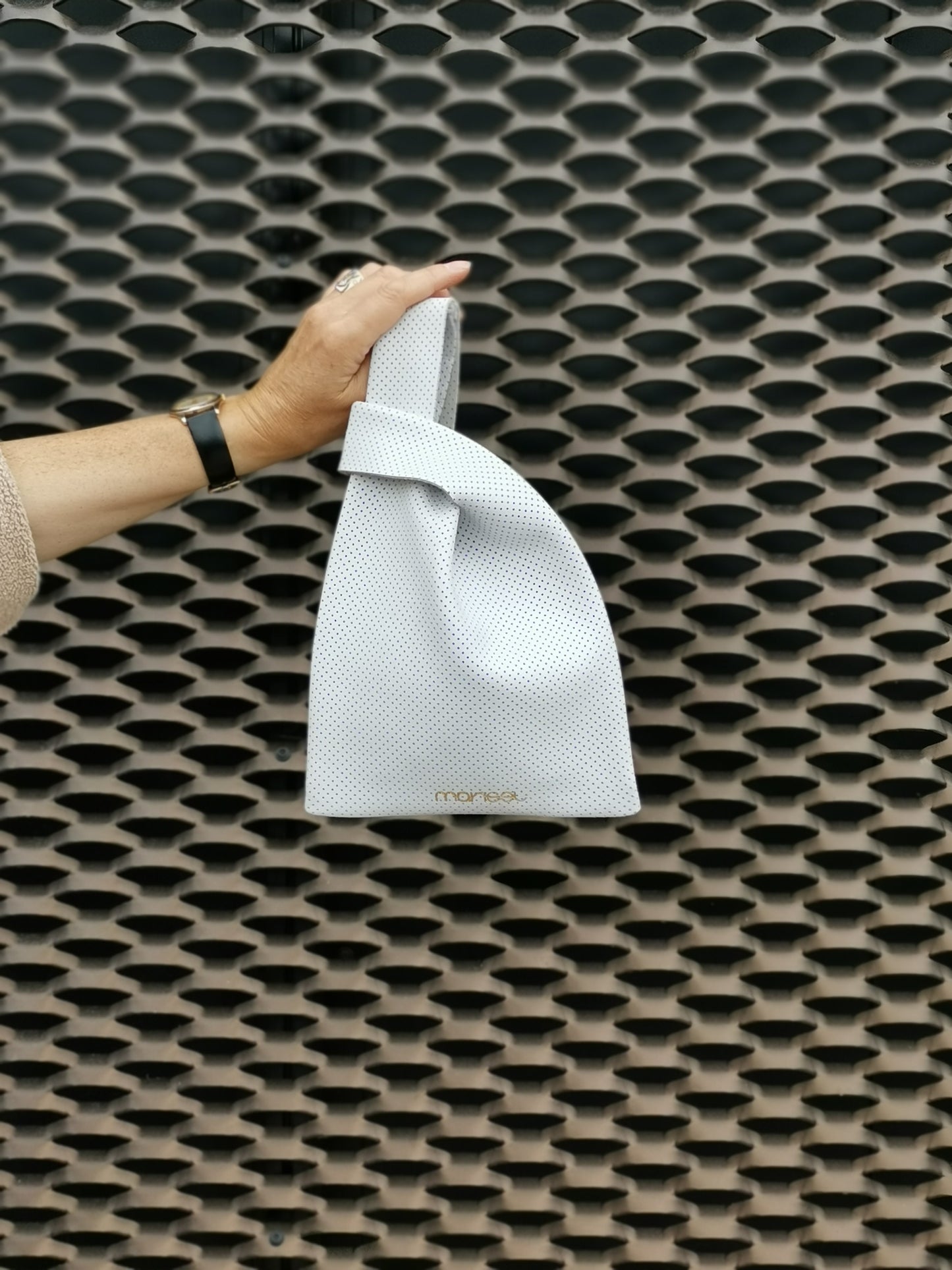 Mini Grocer Bag in Perforated White Leather