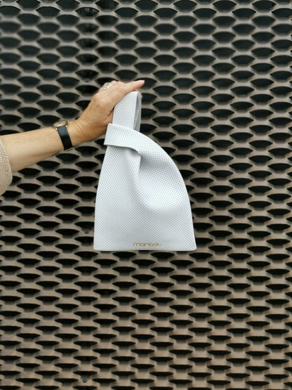 Mini Grocer Bag in Perforated White Leather