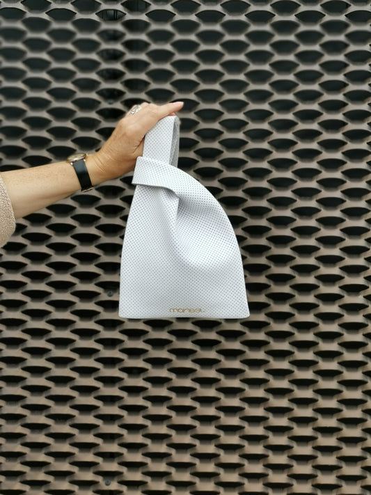 Mini Grocer Bag in Perforated White Leather