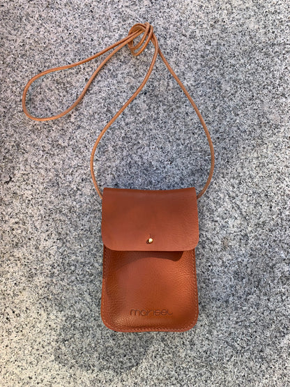 Tan Leather Cross Body Phone Pouch