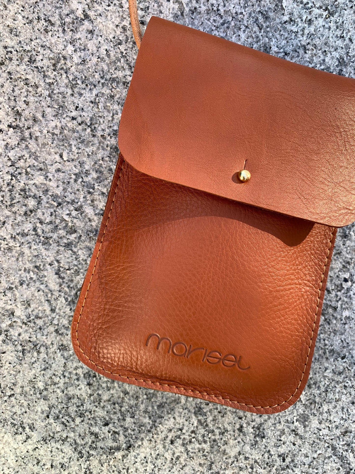 Tan Leather Cross Body Phone Pouch