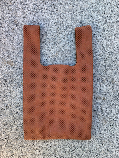 Mini Grocer Bag in Perforated Tan Leather