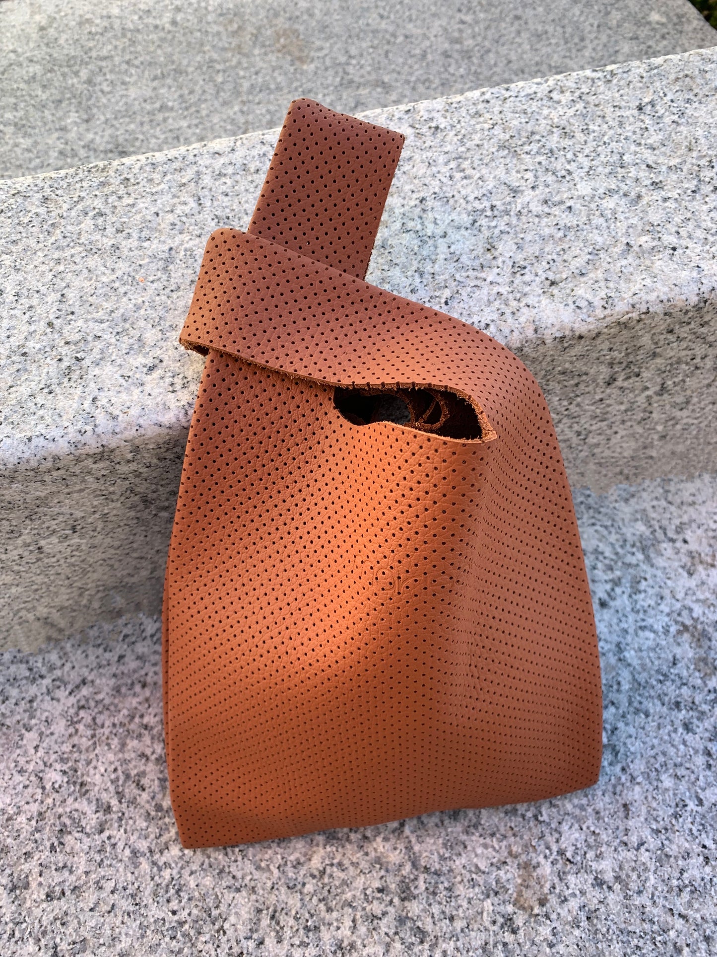 Mini Grocer Bag in Perforated Tan Leather