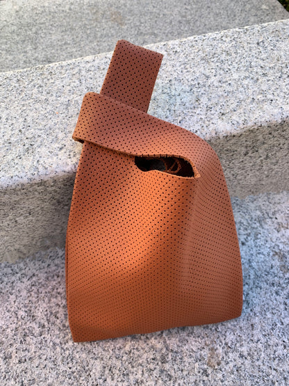 Mini Grocer Bag in Perforated Tan Leather