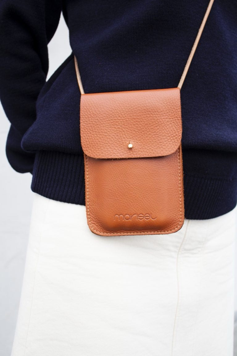 Tan Leather Cross Body Phone Pouch