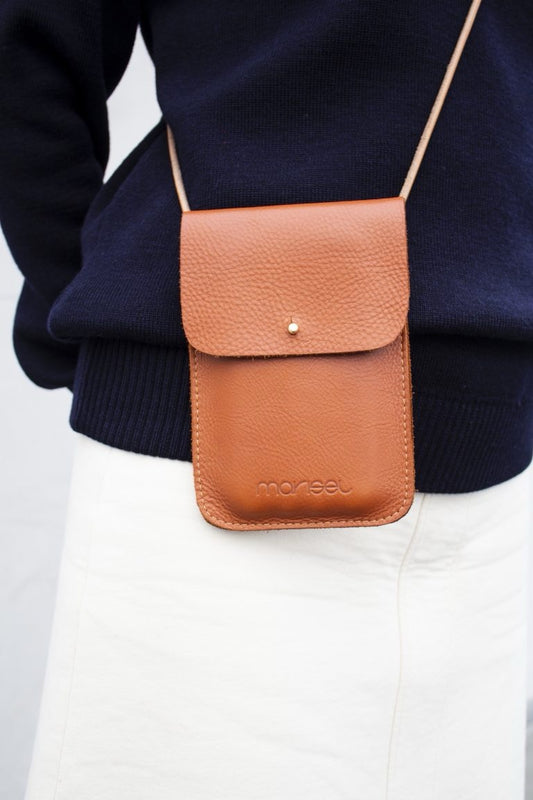 Tan Leather Cross Body Phone Pouch