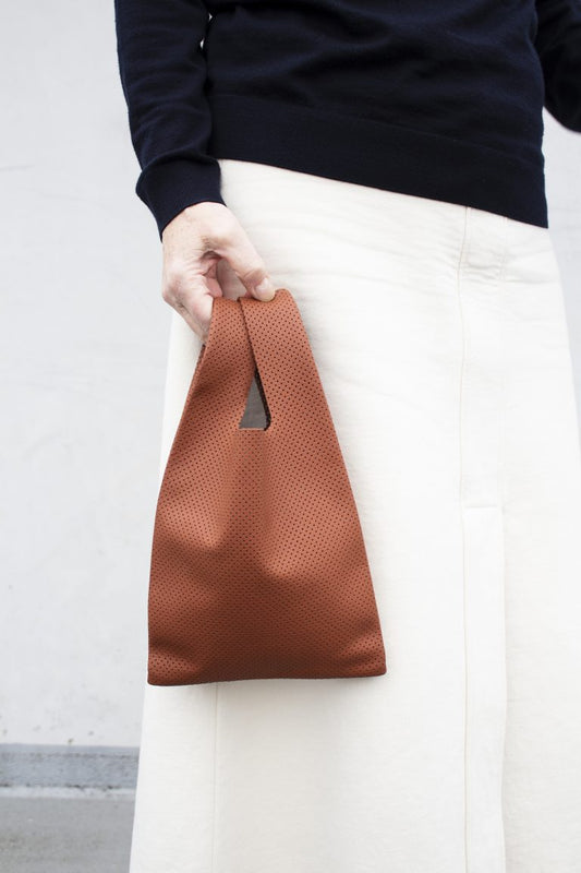 Mini Grocer Bag in Perforated Tan Leather