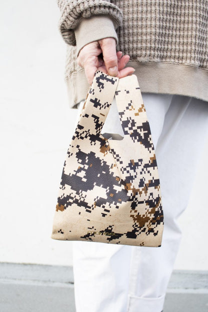 Mini Grocer Bag in Neutral Digital Camo Leather