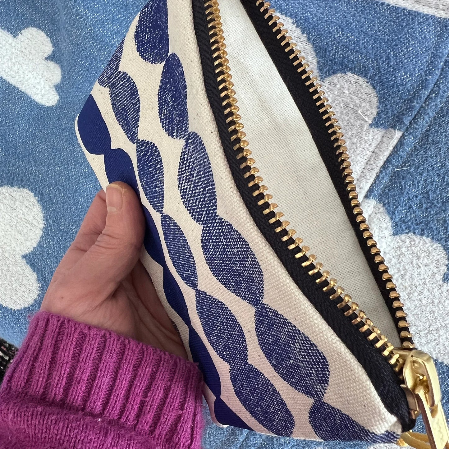 Bubble Dots Screenprinted Coin Purse in Cobalt Blue