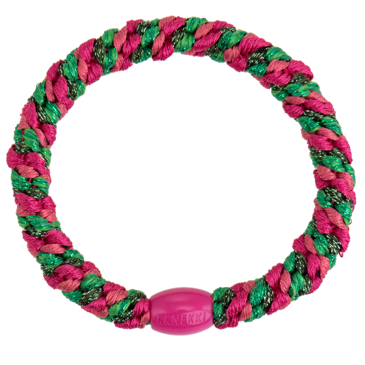 Kknekki Original Hair Tie in Strong Pink & Green Glitter Mix