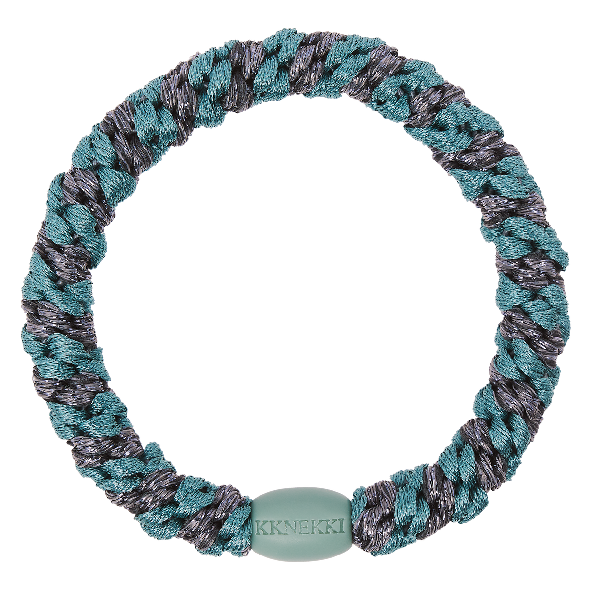 Kknekki Original Hair Tie in Teal & Steel Grey Glitter Stripe