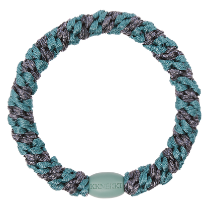 Kknekki Original Hair Tie in Teal & Steel Grey Glitter Stripe