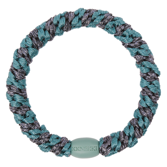 Kknekki Original Hair Tie in Teal & Steel Grey Glitter Stripe