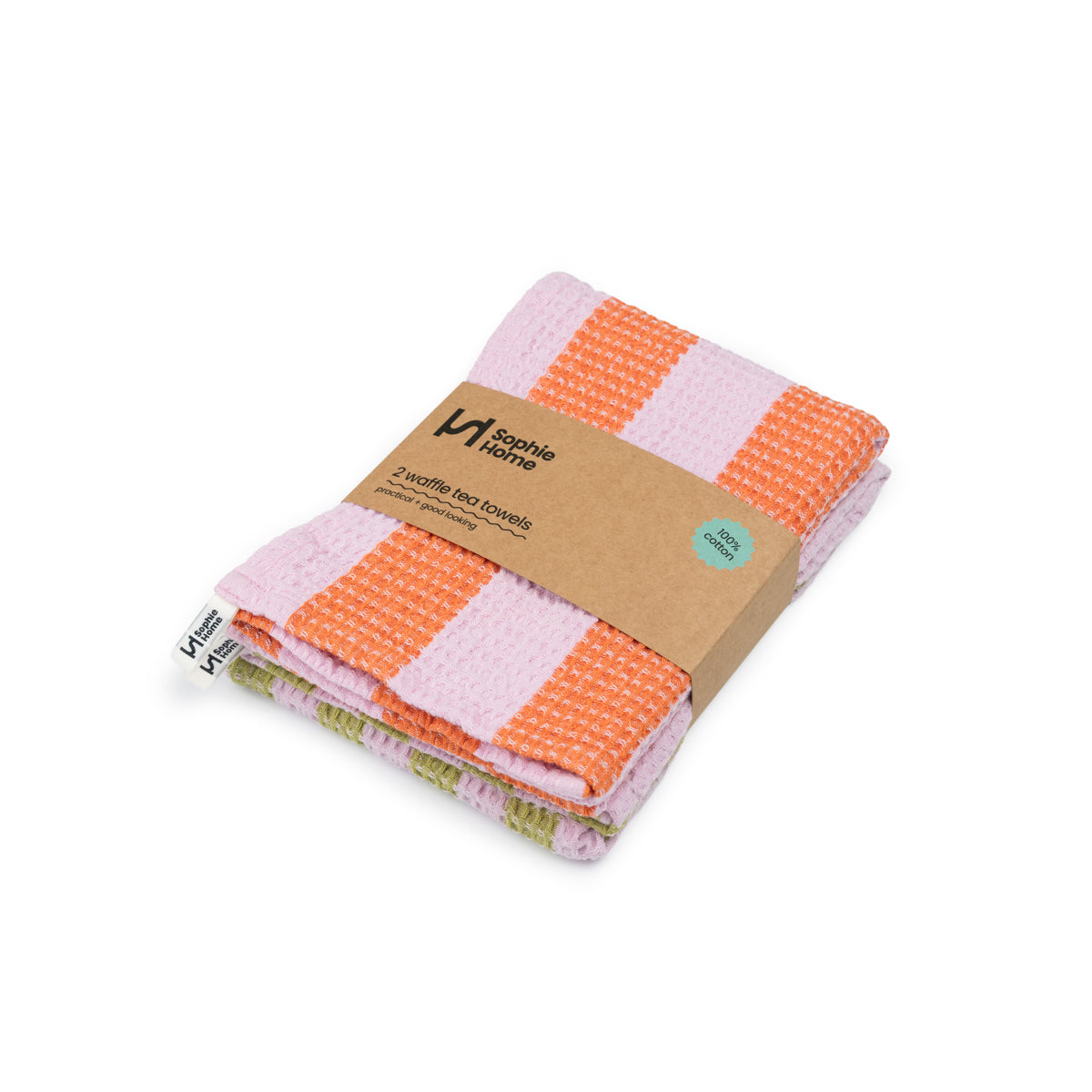 Cotton Waffle Tea Towels Pack of 2 in Striped Pink