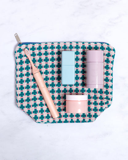 Recycled Cotton Wash Bag in Green & Pink