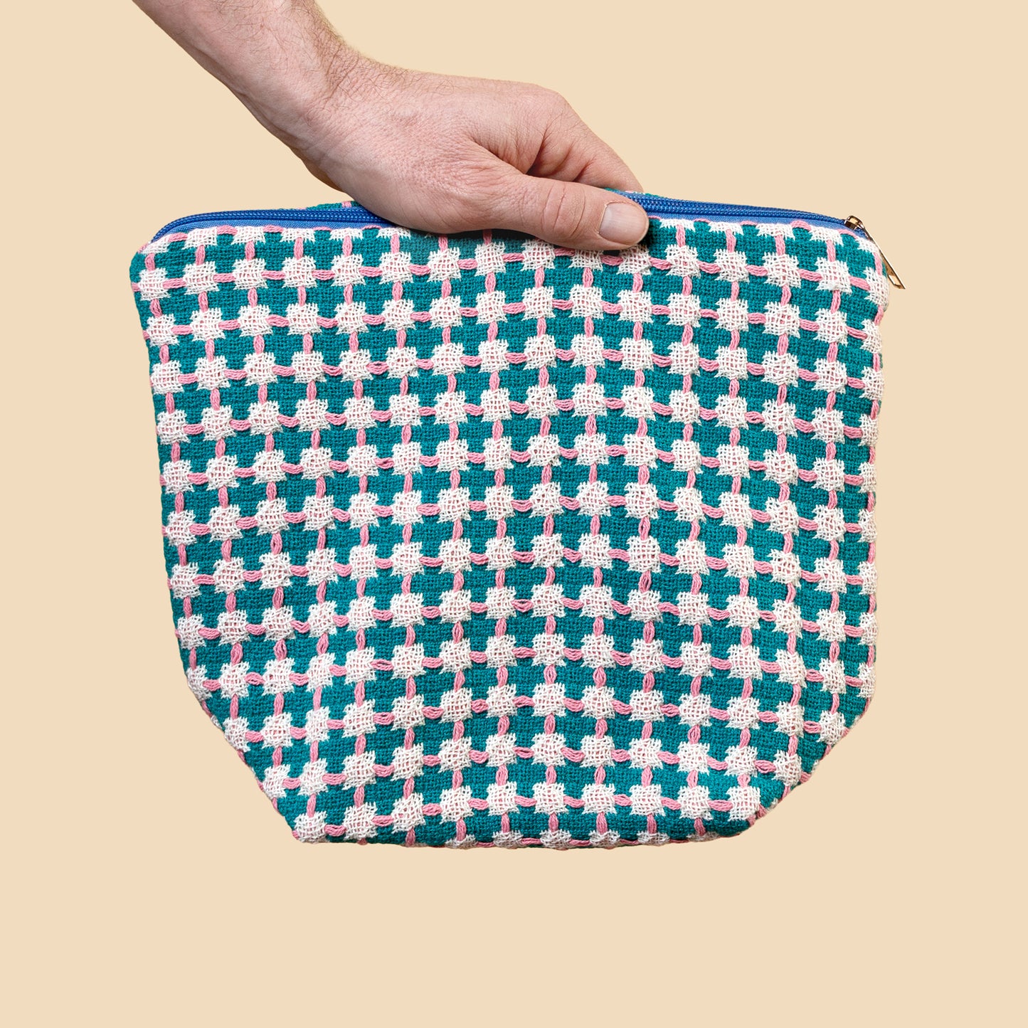 Recycled Cotton Wash Bag in Green & Pink