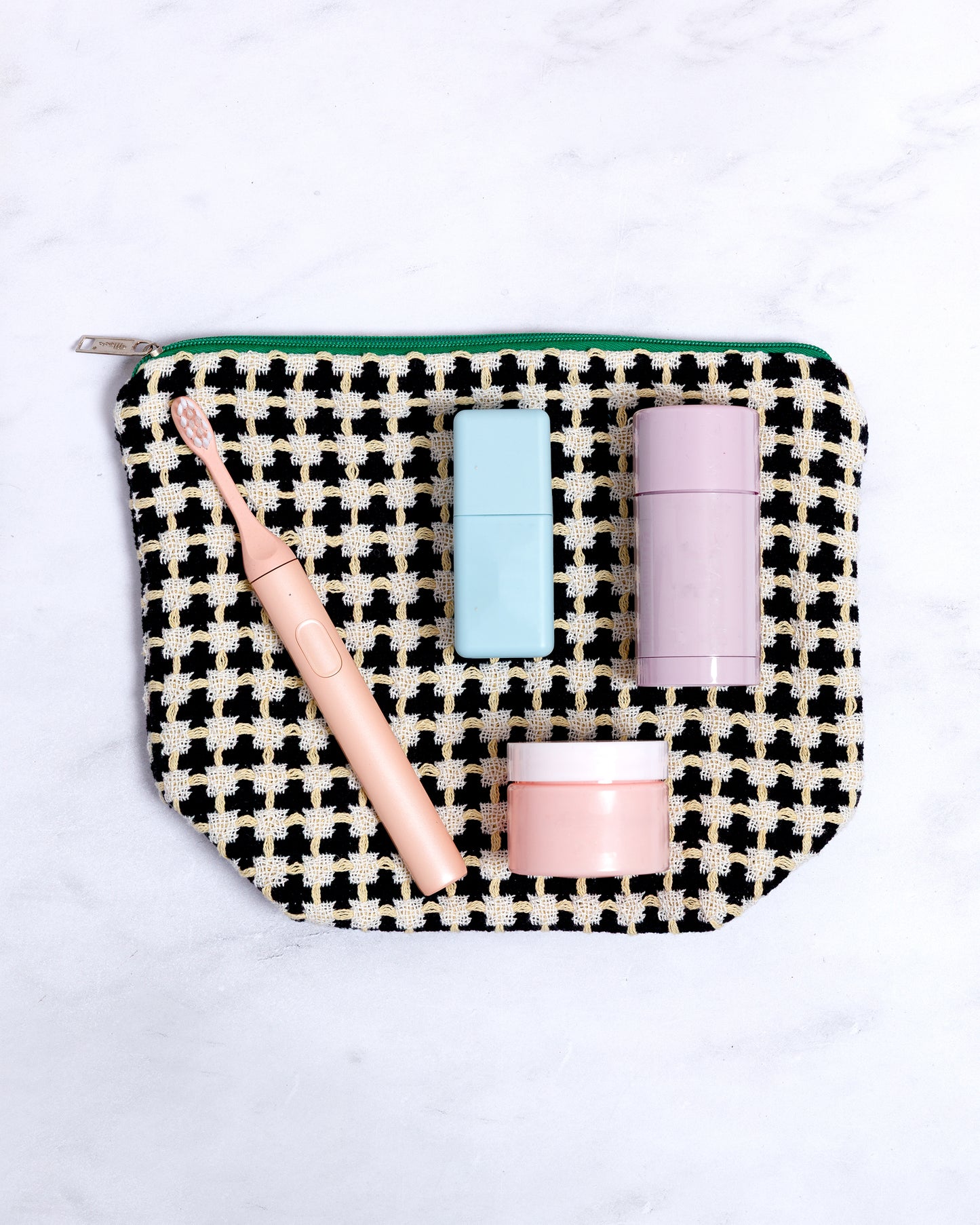 Recycled Cotton Wash Bag in Navy & Yellow